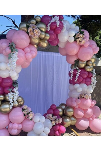 eğlencemarketi Krom Gold Makaron Pembe Pastel Beyaz Ve Fuşya Balon Zinciri 10...