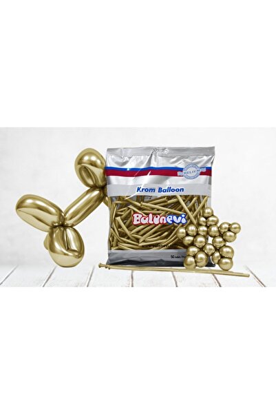 eğlencemarketi Gold Krom Sosis Balon 10 Adet