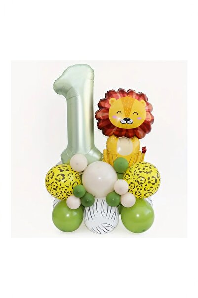 BİDOLUMUTLULUK Yaş Aslan Folyo Balonlu Safari Temalı  Doğum Günü Seti Parti E...