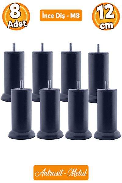 Badem10 Baza de mobilier Metal Antracit 12cm M8 Dinți fini Canapea Fotoliu Canapea extensibilă Picior de ridicare 8 buc
