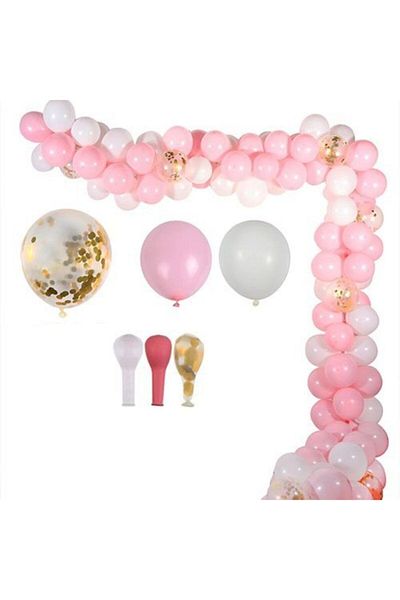 eğlencemarketi 10 Meters Pink White Chain Gold Balloon Set for Birthday