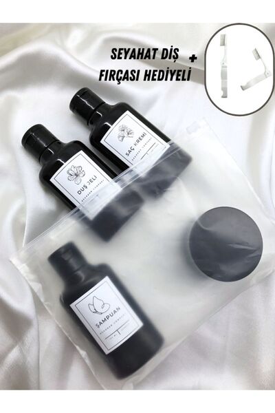 DEKOZOR COMPANY 4'lü Seyahat Seti Çantalı 100ml Fliptop Kapaklı Plastik Boş Ş...