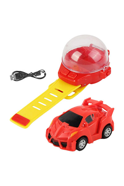 pazariz Uzak Kumandalı Araba Oyuncak Işıklı Şarjlı Kol Saati Tipi Sevimli RC Araba Kırmızı