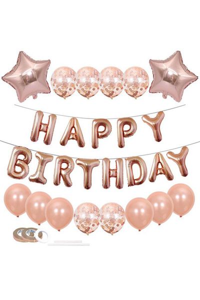 eğlencemarketi Rose Gold Happy Birthday Birthday Set