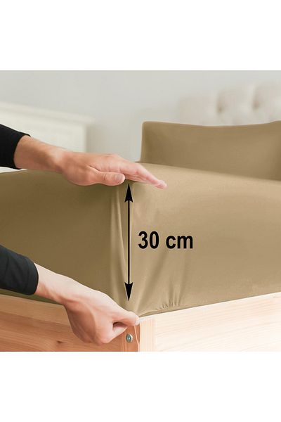 turkanlarhome Beige Colored 100% Cotton Combed Fabric Fitted Elastic Sheet Single-Double