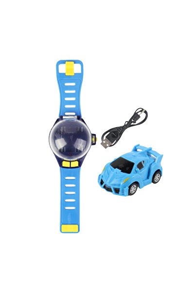 pazariz Uzak Kumandalı Araba Oyuncak Işıklı Şarjlı Kol Saati Tipi Sevimli RC Araba Mavi