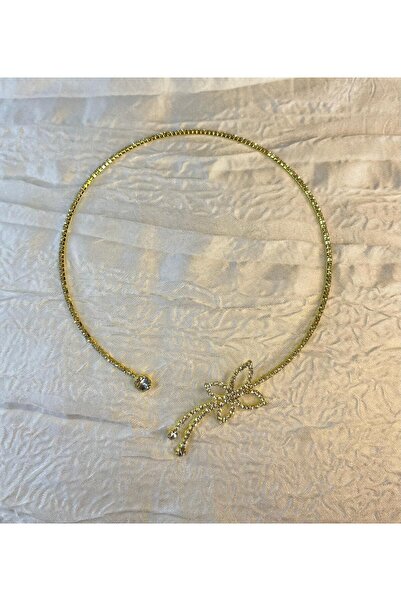Silay Kelebekli Zirkon Taşlı Açık Uçlu Choker Kolye