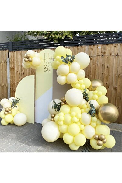 PEKSHOP Krom Gold Limon Konsepti Makaron Sarı Balon Zinciri 100 Adet