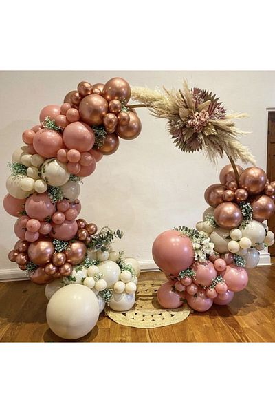 eğlencemarketi Chrome Bronze Powder Pink And Sea Sand Balloon Chain 100 Pieces