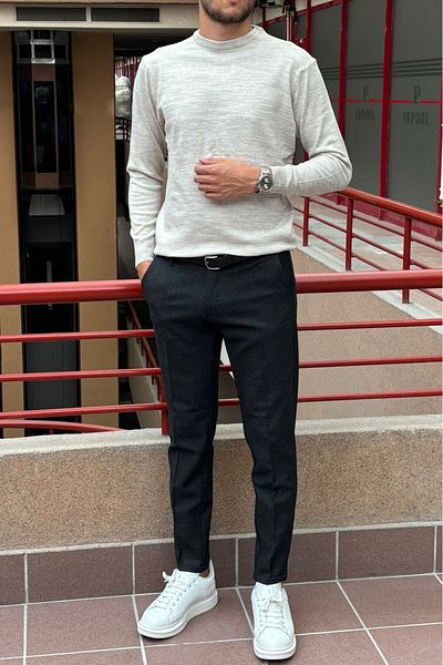 inpool Men's Slim Fit Crew Neck Knitwear Sweater - Wool Acrylic Fiber, Old Money Pltk03