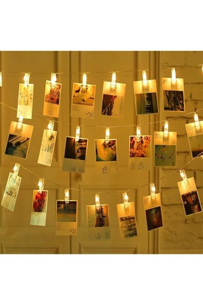 rennway 3 m 20'li Led Işıklı Dekoratif Fotoğraf Askılığı Mandalları