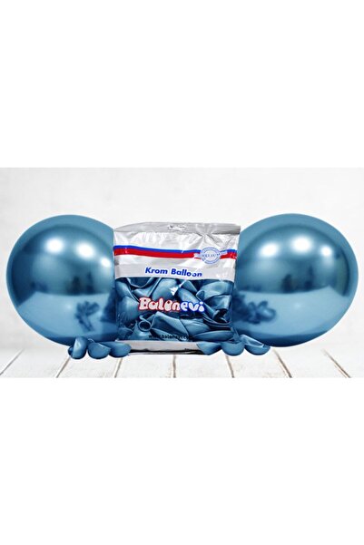 eğlencemarketi 12 Inç Standart Boy Krom Balon 10 Adet Mavi
