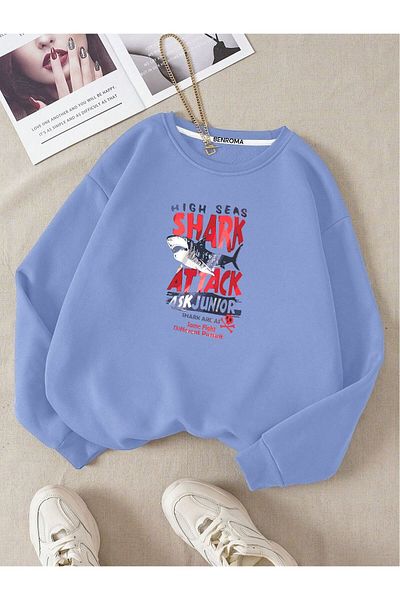 BENROMA Hanorac pentru copii unisex - imprimat cu caractere de rechin, decolteu