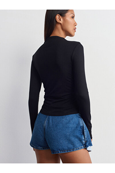 Dilvin kadın Yandan Büzgülü Uzun Kollu Bluz-30504