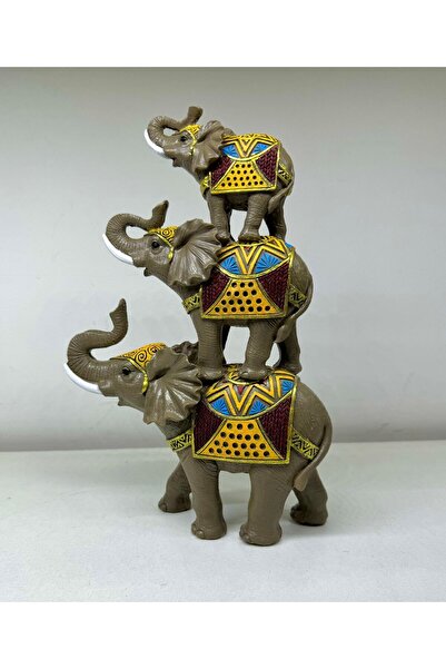 AYCEM El Işi Üçlü Fil Dekoratif Polyester Biblo Heykel Ev Ofis Dekor Vitrin Süsü