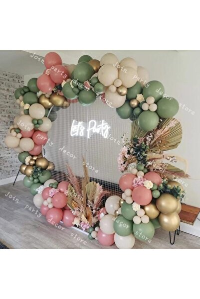 PEKSHOP Krom Gold Küf Yeşili Ten Rengi Ve Toz Pembe Balon Zinciri 100 Adet