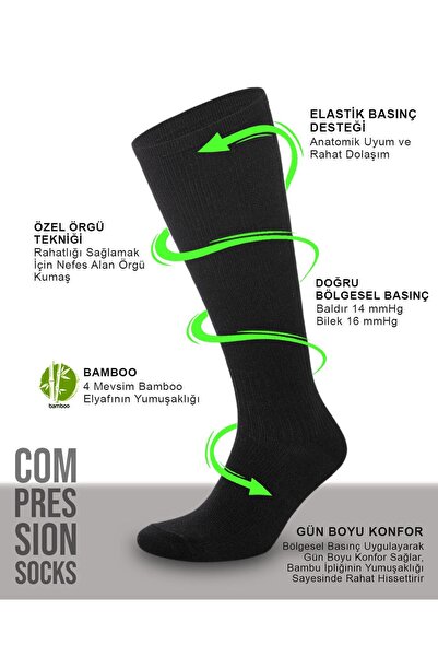 BULG Bambu Siyah Renk Kompresyon Çorabı Özel Basınçlı