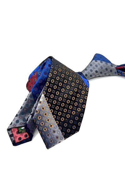 Kravatkolik Navy Blue Patchwork Patterned Classic Tie - Kk12769