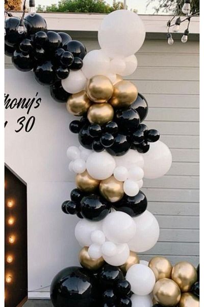 eğlencemarketi Black White Chrome Gold Balloon Chain