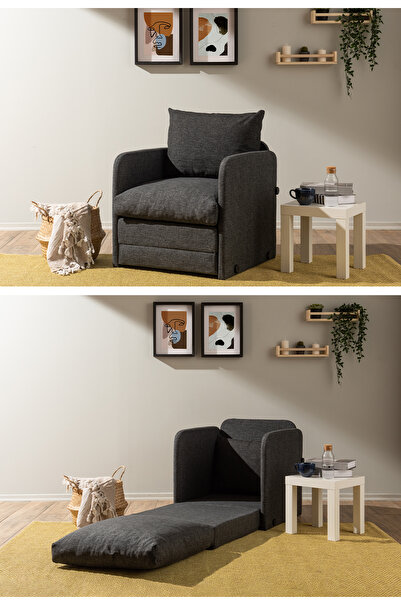 Pafu Saga Tekli Katlanır Yataklı Koltuk Keten Koyu Gri