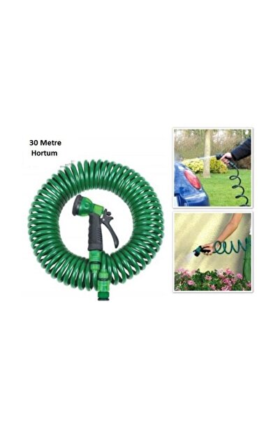 pazariz 4 Fonksiyonlu 30 Metre Sulama Başlıklı Spiral Hortum