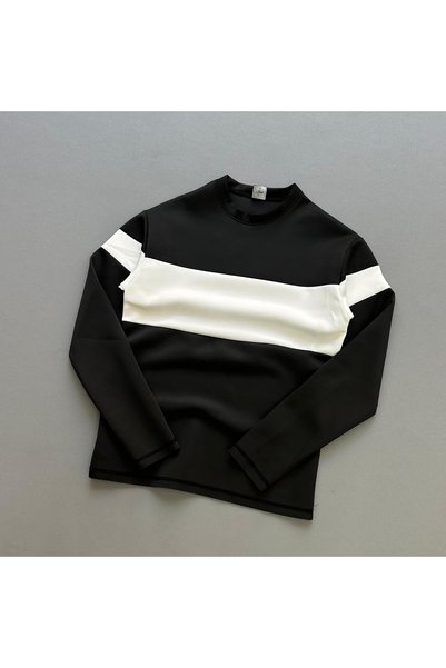 Combineman35 Scuba Kumaş Parçalı Bisiklet Yaka Erkek Sweatshirt
