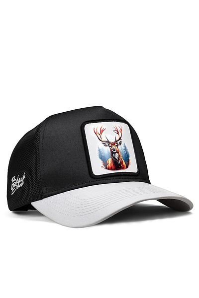 BlackBörk V1 Λευκό-μαύρο καπέλο Trucker με λογότυπο Deer