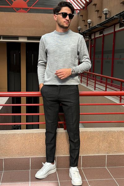 inpool Men's Slim Fit Crew Neck Knitwear Sweater - Wool Acrylic Fiber, Old Money Pltk03
