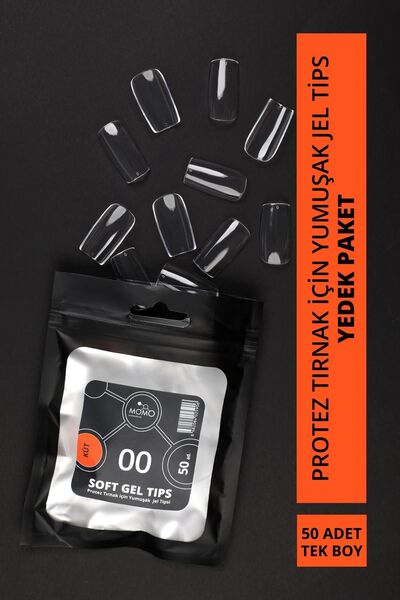 MOMO professional Soft Gel Tips, Küt No:00, Tek Boy 50’li Yedek Paket