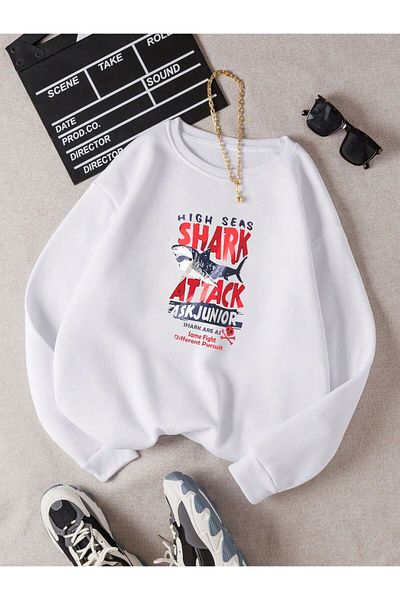 BENROMA Unisex Παιδικό φούτερ - Shark Character Printed, Crew Neck