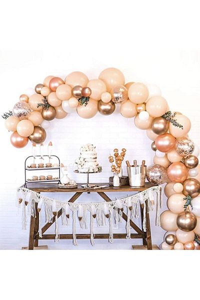 eğlencemarketi Light Salmon Rose Gold Chrome Confetti Balloon Chain Set