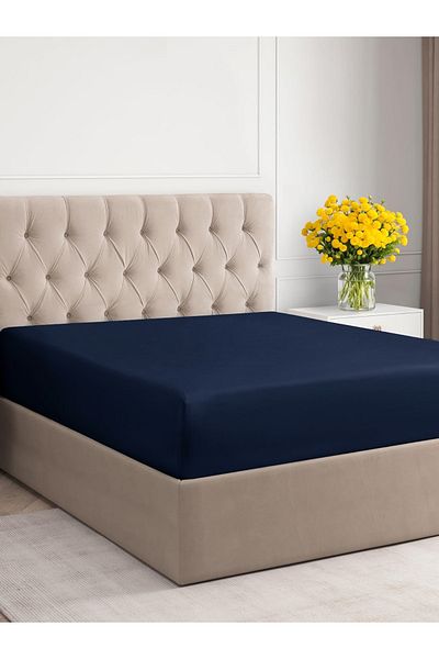 turkanlarhome Navy Blue Colored 100% Cotton Combed Fabric Fitted Elastic Sheet Single-Double