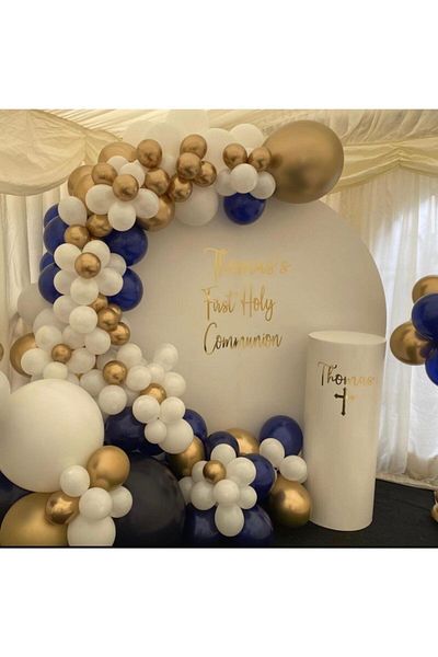 eğlencemarketi Chrome Gold White Navy Blue Balloon Chain 100 Pieces