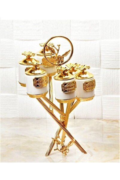 moda atölyesi طقم توابل 6 قطع بورسلين ذهبي وتناغم معدن ذهبي