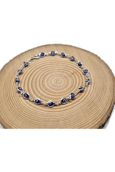 Sylvery Jewels 4mm Cam Nazar Boncuğu Göz Bileklik 925 Ayar Gümüş Bileklik