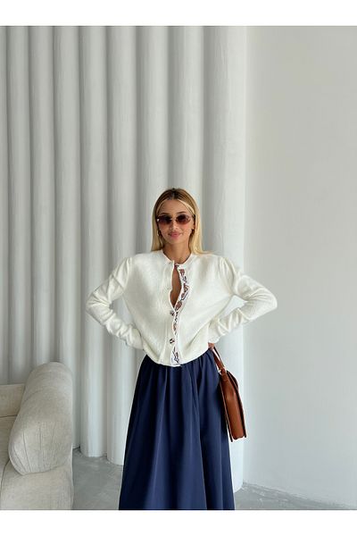 Laluvia Bone Button Patterned Cardigan-Th 231013