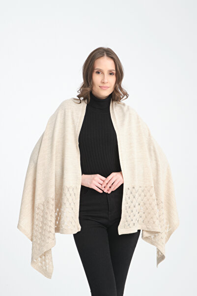 VEGA MODA Openwork Patterned Single Color Shoulder Shawl - Comfortable Edge, Knitwear Women's Shawl