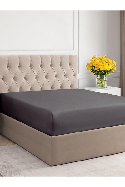 turkanlarhome Anthracite Colored 100% Cotton Combed Fabric Fitted Elastic Sheet Single-Double