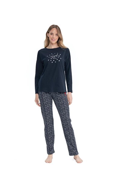 U.S. Polo Assn. Orijinal Lisanslı Kadın Lacivert Yuvarlak Yaka Pijama Takımı  17116