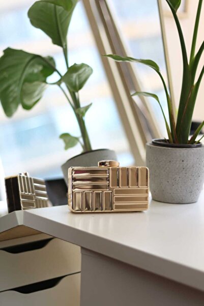 Moom Bag Gold Metal Asymmetrical Striped Women's Evening Bag