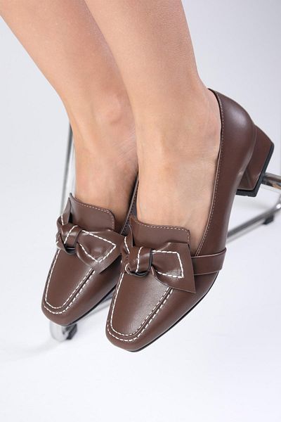 Mio Gusto Women's Low Heel Shoes - Viola Brown, Blunt Toe