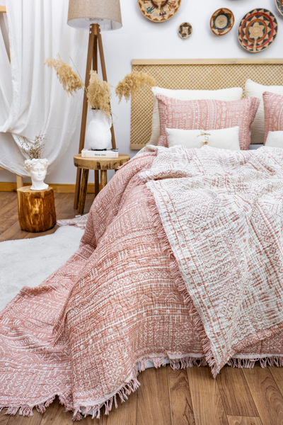 destinyhometex Aztek Desen 4 Katlı Multi Muslin %100 Pamuk Tek Kişillik Yatak Örtüsü 160x240cm