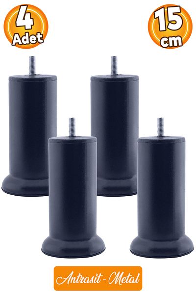 Badem10 Baza de mobilier Metal Antracit 15cm M8 Dinți Fini Canapea Fotoliu Canapea Convertită Upgrade Picior Picioare 4buc