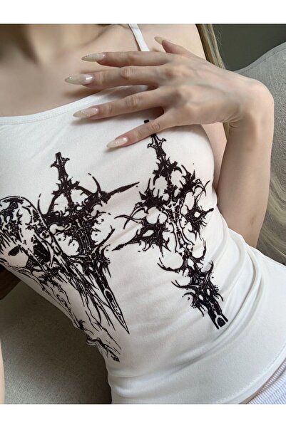 Karakedi Tricou crop alb cu cureaua cu sabie anime