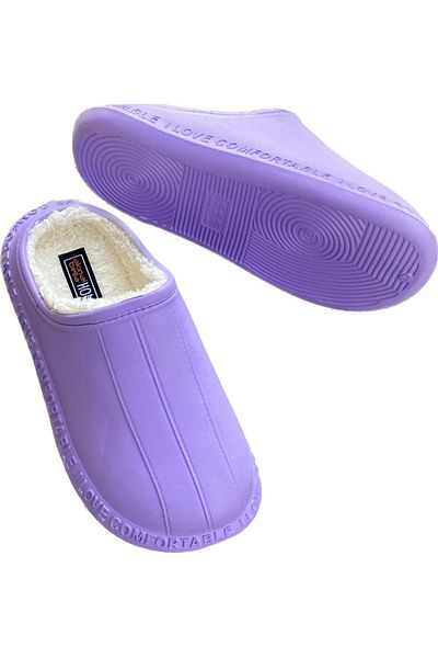 AkınalBellaa Akınalbella women's lilac waterproof fur inside home office slippers