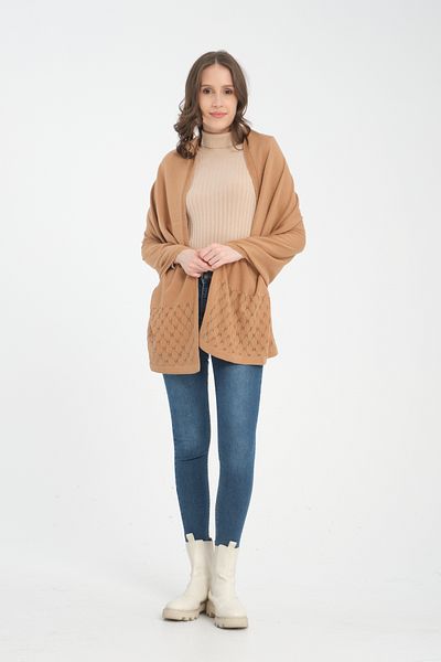VEGA MODA Openwork Patterned Single Color Shoulder Shawl - Comfortable Edge, Knitwear Women's Shawl