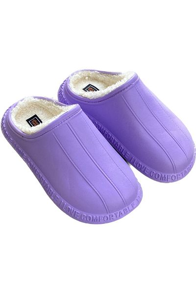 AkınalBellaa Akınalbella women's lilac waterproof fur inside home office slippers