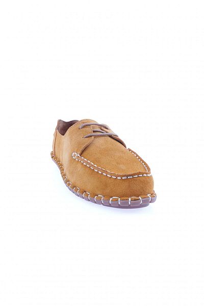 DGN Pantofi mocasini cu siret in fata cu cusaturi de dama din piele naturala din piele intoarsa portocalie 71332110