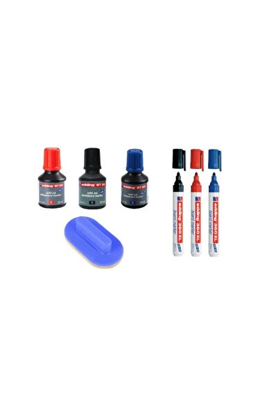 Edding 3 Adet Doldurulabilir Tahta Kalemi,3 Adet Tahta Kalem Mürekkebi Ve Tahta Silgisi Seti tkm