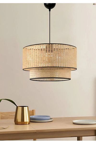 Emg DesiGn Natural Hazeran Rattan 2 Tiers - Chandelier Cake Pendant Lamp Children's Room Bedroom Living Room Kitchen Hall